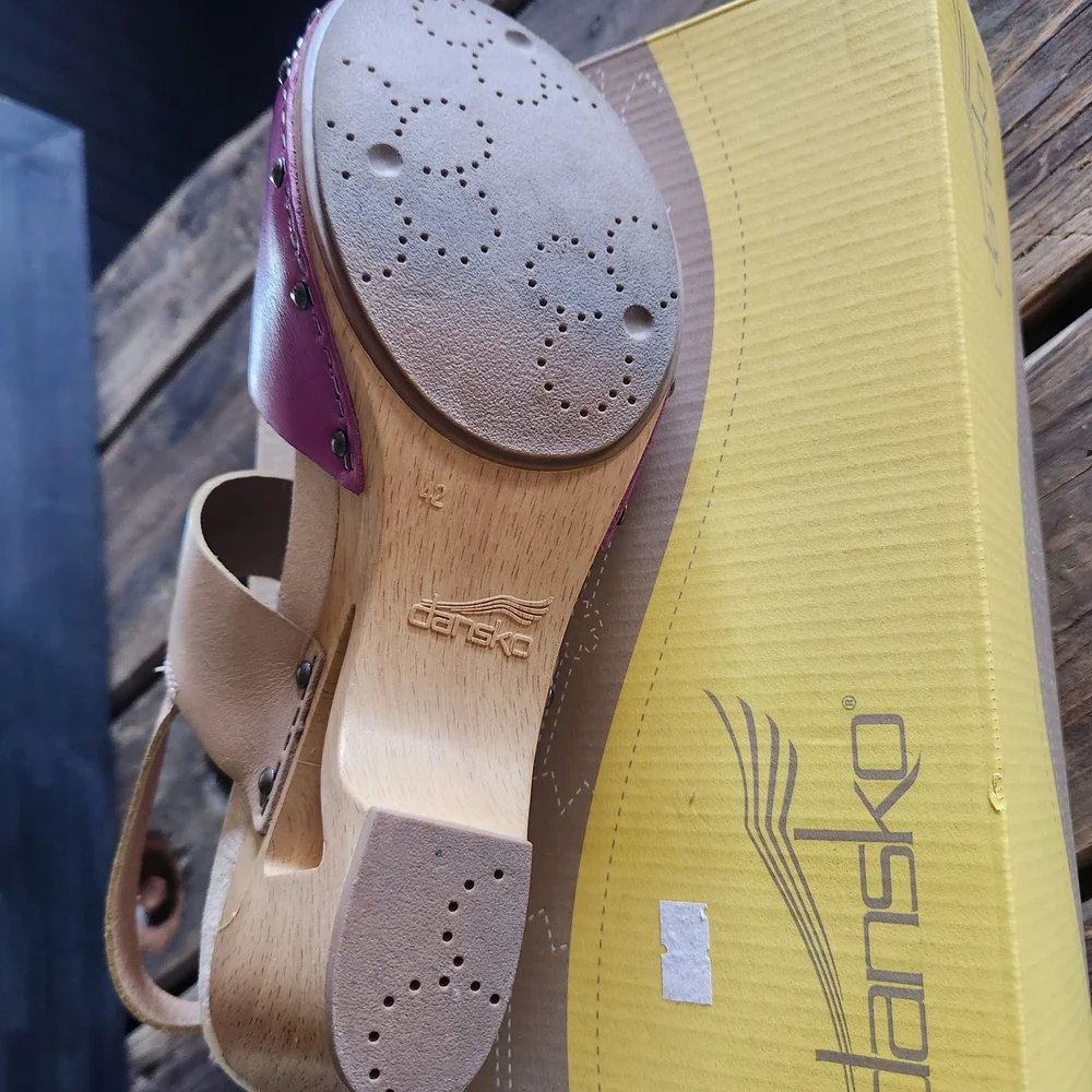 Purple and Tan Women's Clogs - Dansko - Picture 3 of 4